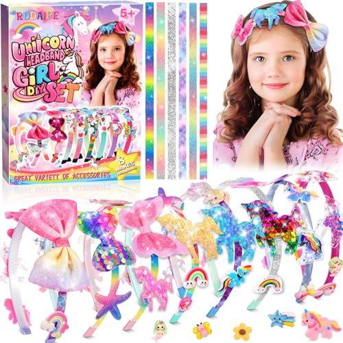 RDDAIPE 8 Stück Haarreifen Basteln Mädchen, Haarreifen Bastelset Kinder ab 6-12 Jahre,Einhorn Haarschmuck Basteln Mädchen,Diy Kreativset Haarreif Bastelset für Mädchen Geschenke-Geburtstag,Weihnachts
