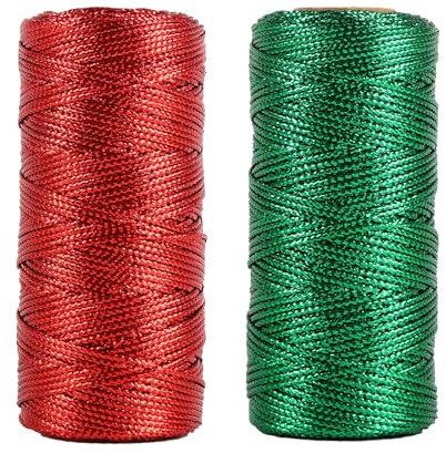 Stiverse Cordel metálico de Navidad, cuerda brillante roja y verde para envolver regalos y manualidades, fotos colgantes y bolas de Navidad (1,5 mm)