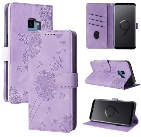 Rostsant Handyhülle für Samsung Galaxy S9 - Löwenzahn PU Leder Flip Case Brieftasche Tasche Hülle Magnetisch - Violett