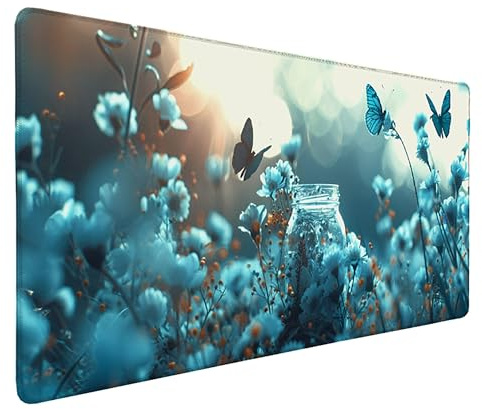 Mauspad Blau Gaming Mauspad 800x300 Mauspad xxl Optimiert für Gaming-Sensoren Schmetterling Schreibtischunterlage Vernähten Kanten Wasserdicht und Rutschfest Verbessert Präzision für PC, Laptop I-8