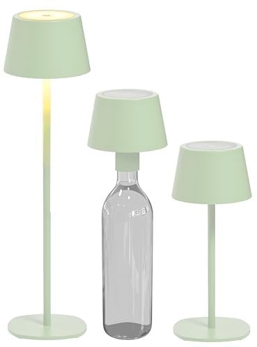 Northpoint 3in1 LED Tischlampe Flaschenleuchte max. 45cm hoch mit 3000mAh Akku 200lm warmweißes Licht (3000K) stufenlos dimmbar für Innen und Außen (hellgrün)