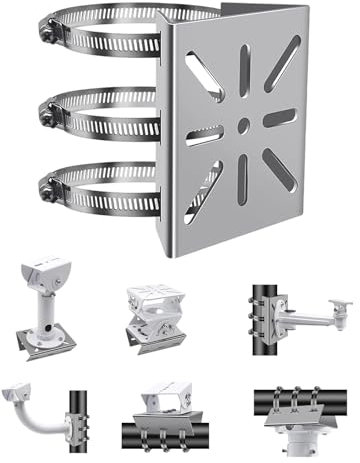 Universal Halterung, Metallmontage Halterung mit 3 Verstellbaren Schlaufen Rohrklemmen, Universelle vertikale Masthalterung für überwachungskamera und geeignet für CCTV Kameras Outdoor