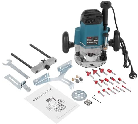 Fräsmaschine für Oberfräse 2200W Electric Hand Holz Oberfräse Kantenfräse Holzschneider Router, Kompaktes Holz Router Werkzeug mit 15 Fräser, 10000-23000RPM, 6 Geschwindigkeiten Einstellbar