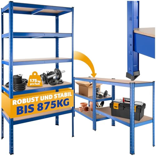 TecTake® Étagère Garage Étagère Charge Lourde Meuble de Rangement modulable en métal 5 tablettes 90,5 x 40,5 x 180,5 cm Max. 875 kg Rangement Outils Rangement Atelier pneus Rangement buanderie