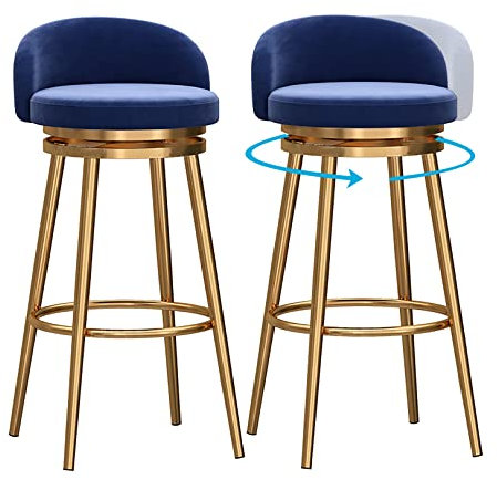 Juego de 2 taburetes de bar modernos de terciopelo tapizados con respaldo bajo para encimera de cocina, cómodos y altos con patas de metal dorado, asientos de lujo negros