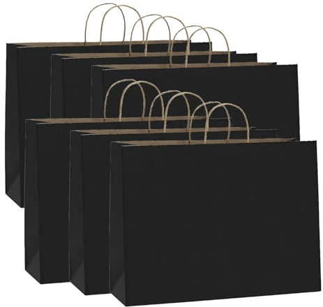 Taeku Kraft Geschenktaschen, 6 Stück Kraftpapier Geschenktüten mit Henkel Große Geburtstag Mitgebsel Tüten für Weihnachten Partys Hochzeiten 42 x 13 x 31 cm