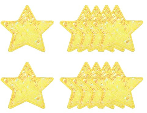 sourcing map 10 Pcs Sequin Star Iron on Patches, 2.6 x 2.4 Inch Embroidery Sequin Patches for Clothing Repair Backpack Shoes Decoration, Yellow