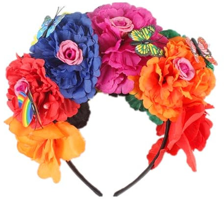 Künstliche Blume Krone Haarreife Haarband Stirnbänder, Schmetterling Kopfschmuck mit simulierten Blumen für Köln Karneval Halloween Abschlussball Cosplay, Eleganter Haarschmuck für Frauen und Mädchen