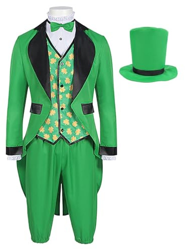 Tuxxjzm St. Patricks Day Kostüm Anzug | St. Patricks Day Irisches Kostüm für Herren | Klassische Elemente Kostüm Requisiten für Geburtstagsfeiern, Feiern, Bühnenshows, Rollenspiele, Kostümpartys