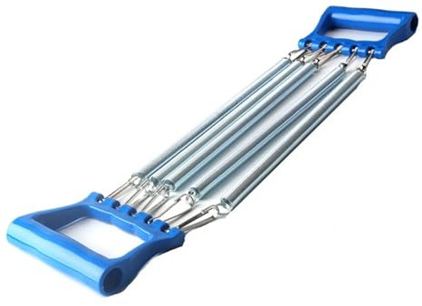 LCKKJHG Expansor de Pecho, Pinza de Mano, 5 resortes, Mango de Madera, Tensor de Resorte de Fuerza Ajustable, expansor de tracción multifunción for Fitness para Entrenamiento Y FíSico(Blue)