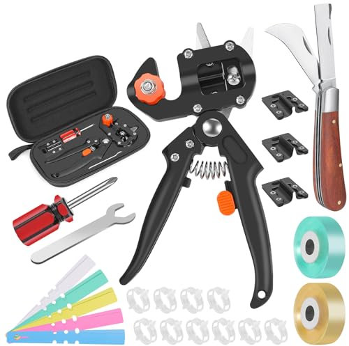 FUJIWARA 2-in-1 Garden Graft Tool, Multifunctional Pruning Scissors Kit, U/V/Omega-Graft Seedling for Fruit Tree Grafting Set,Including 2X Tapes, Plant Tags,Grafting Knife & Replacement Blades