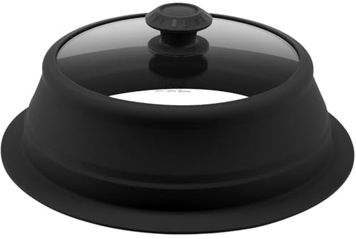 Vented Tempered Glass Cover Wok Lid for Stockpot Steamer Pot Pan, 11-12.5 inch Universal Multifunction Silicone Cover Collapsible Microwave Splatter Lid Microwave Safe