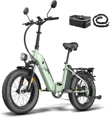 Fafrees FF20 Polar E-Bike Klapprad Elektrofahrrad 20 * 4.0 Zoll, Fatbike Doppelbatterie 20.8Ah/24Ah/26.8Ah, E Bike Herren Reichweite bis 110-170km, Mountain E-Fahrrad Damen (24Ah Akku, Grün)