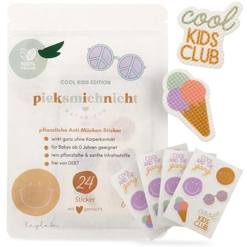pieksmichnicht Pflanzliche Anti-Mücken-Aufkleber für Babys und Kinder Mückenschutz Insektenschutz Mückensticker Patches Pflaster DEET frei (Cool Kids Club)