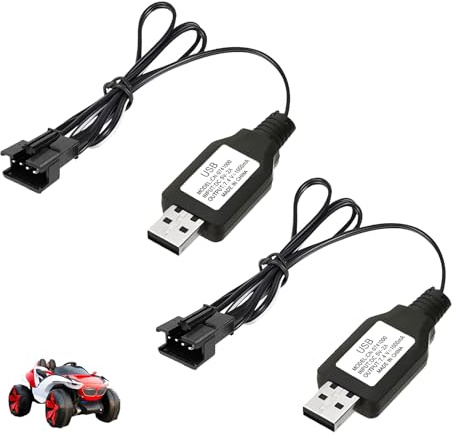 2 Pièces 7.4V USB Chargeur Câble RC Universel, Chargeur avec Connecteur SM-4P, Câble de Charge pour Batterie LiPo 2S 7.4V, Compatible avec Voitures RC, Drones RC, Bateaux Télécommandés, Camions Trains