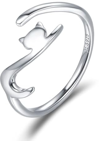 SOUTHPLUS Verstellbarer Ring Silber 925 Damen Minimalist Elegant Ringe, Elegant Schlicht Silberringe, Unendlichkeit Stapelbar Offene Knuckle Fingerringe für Frauen Mädchen Frauen (Katze)