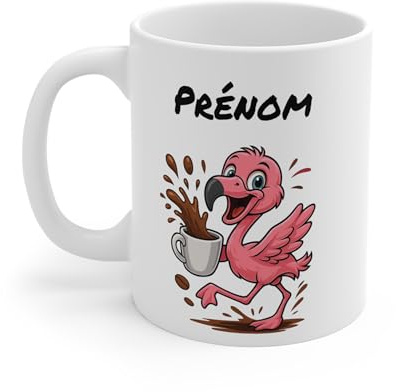 Teecustom Mug Hérisson Personnalisé – Tasse Café Mignonne et Énergique avec Prénom – Cadeau Original (Flamant rose)