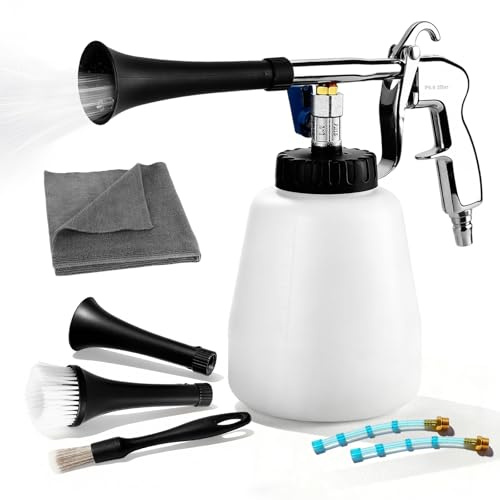 Druckluft Reinigungspistole mit Tornado-Effekt - Hochdruck Reinigungspistole für Auto, Werkstatt & Haushalt - All-in-One-Set mit 1L Wassertank, 2 Düsen & Zubehör