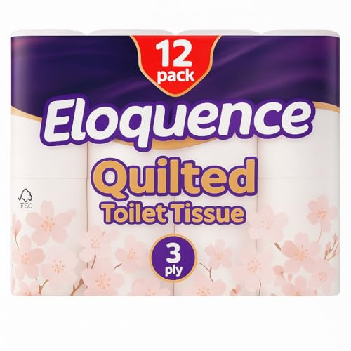 Eloquence 12 Super Soft Luxuriously Quilted 3 ply Toilet Tissue Rolls (Pack of 1), Carefully Designed to be Soft & Gentle, UK Manufactured, Certified by FSC® C214835