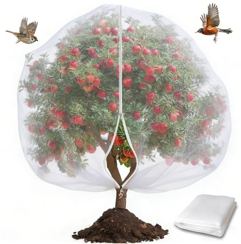 NICEWAT Red grande para árboles frutales de 2,4 m x 2,4 m con cordón y cremallera, red de jardín reutilizable para protección del jardín, red de insectos para árboles frutales, arándanos, arbustos