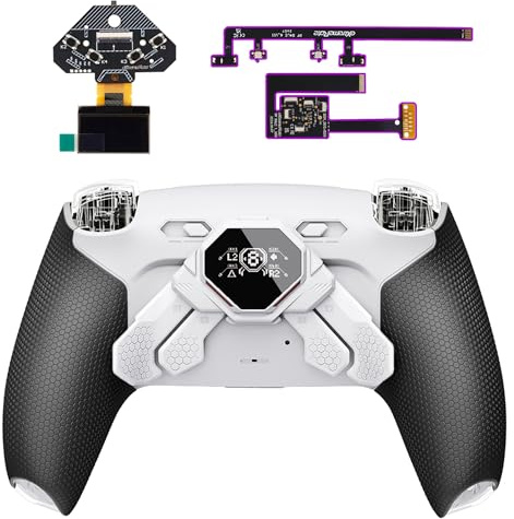 eXtremeRate Spark Palette Manette pour ps5,Boutons Programmable pour ps5 BDM-010 020 avec Coque Arrière & Écran OLED & Clicky Trigger Stops-Blanc Noir