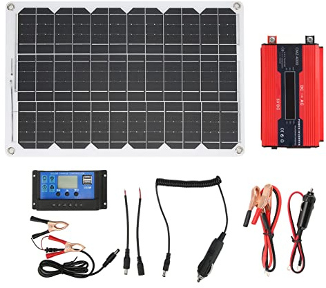 SNTSNTBOM Kit de Panneaux solaires monocristallins Haute efficacité 18 W pour Voitures, avec écran LCD, contrôleur de Charge Solaire 30 A, Double Ports USB, Identification (12V à 230V)
