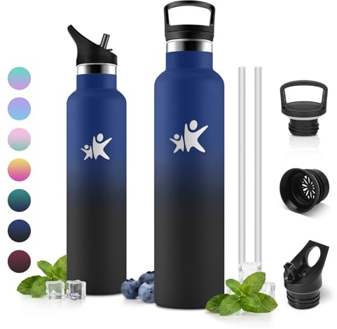 JAPORIA Borraccia Acciaio Inox 1L, Borracce Termica, Bottiglia Acqua senza BPA, Borraccia Termica con Cannuccia, con Doppio Strato Isolante, a Prova di Perdite, per Palestra, Sport All'Aria Aperta