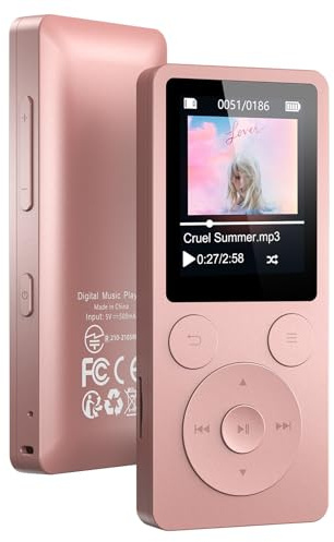 32GB MP3 Player Bluetooth 5.3 & Lautsprecher – Upgrade mit physischen Tasten (Zurück, Menü, Lautstärke), Nur 37g mit Kopfhörer FM Radio Diktiergerät Mini-Design HiFi-Sound, bis zu 128G
