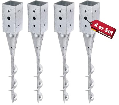 4x siwitec Einschraub-Bodenhülse für Vierkantpfosten, feuerverzinkter Stahl, Länge 595 mm, 91 x 91 mm, witterungs- und korrosionsbeständig, Einschlag Bodenhülsen, Bodenhülsen für Holzpfosten