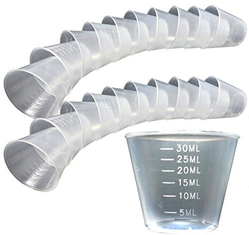 60 x 30ml Plastic Reusable Guided Measuring Cup Tablet Pill Tub Medicine Containers