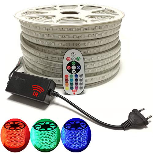 RGB LED Streifen Set, mehrfarbig 230V, 60LEDs/M, SMD 5050, RGB LED Strip Streifen Lichtband Lichtleiste (05 Meter, Infrarot-IP20-Controller)