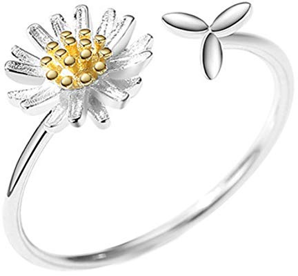 Helen de Lete Gänseblümchen und Blatt 925 Sterling Silber offenen Ring