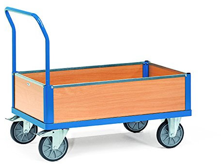 Fetra Plattformwagen - blau pulverbeschichtet - Ladefläche 1000x700 mm mit Kastenaufbau