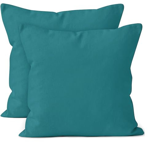 Encasa XO Baumwoll-Kissenbezüge, 2er-Set I 16x16 in (40x40 cm) - Azul Blau I kein Einsatz I einfach Kissenbezüge I Maschinenwaschbar | Nur Innen benutzen
