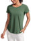CRZ YOGA Damen Sport T-Shirt Kurzarm Fitness Gym Laufshirt Crewneck Leichte Yoga Oberteile Sommer Top Olivgrün 42