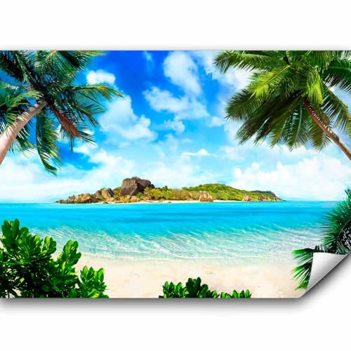 murando Fototapete selbstklebend Palmen 343x256cm Foto Tapete Tapetenfolie Möbelfolie Wandverkleidung Wandtapete Motivtapeten Bildtapete Wohnzimmer 3d Effekt Meer und Strand Wolken Insel blau grün