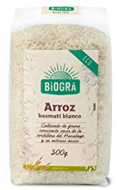 BIOGRÁ - Arroz Basmati Blanco, Apto para Veganos, No Contiene Sal, Bajo Contenido en Grasas Saturadas, Procedente de Cultivo Ecológico, 500g