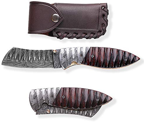 DELLINGER Tanto Obsidian & Damast Coltello tascabile e coltello pieghevole & acciaio damascato & Outdoor Coltello damascato Folder Knife lama 9 cm