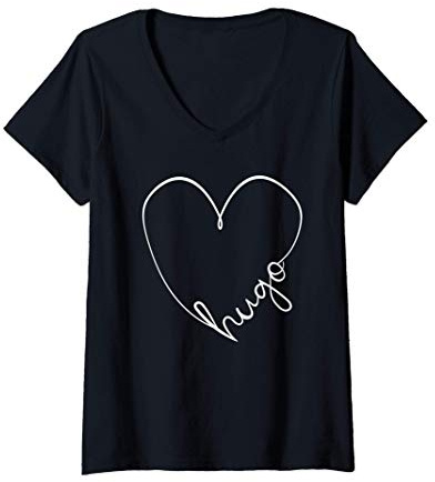 Damen Team Hugo | Blutgruppe Hugo Geschenk | Herz Hugo T-Shirt mit V-Ausschnitt