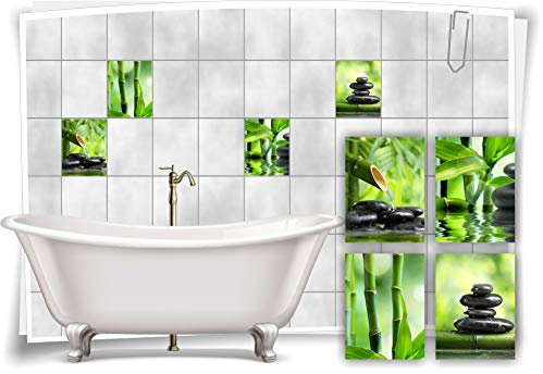 Medianlux Fliesen-Aufkleber SPA Wellness Steine Bambus Wasser Grün Schwarz Bad WC Deko, 20x25cm fp5p389h-133526