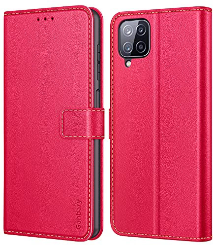 Ganbary Coque pour Samsung Galaxy A12 / M12, [Housse en Cuir PU Premium] [Etui à Rabat] [Pochette de Portefeuille], Étui de Protection pour Samsung Galaxy A12 / M12 - Rouge