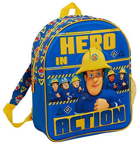 Fireman Sam Rucksack für Jungen, für Schule, Kinder, Feuerwehrmann, Sport, Schule, Lunchtasche mit bedruckten Trägern