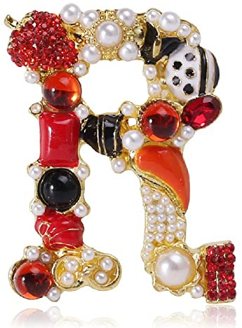 Barock-Buchstaben-Brosche, vergoldet, Metall, Stein, Perlen, Strass, bunte Anstecknadel, Brosche, Halsband, Metall, Kein Edelstein