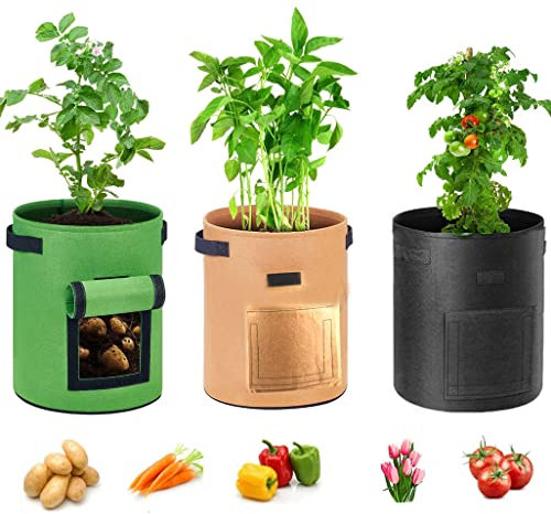 JORAKI 3 Piezas Bolsas de Cultivo de Papa,7 Gallons Bolsas Macetas de Plantas No Tejidas con Asas Ventanas Bolsas de Cultivo para Patatas Tomates Fresas Cebolla Huerto en Casa Balcon(Multicolor)