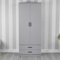 URBNLIVING Tall Wooden 2 Door Wardrobe With 2 Drawers Bedroom Storage Hanging Bar Clothes (Grey, Contemporary)