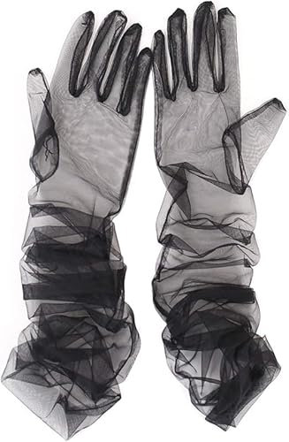 Hoseirty Damen-Handschuhe, lang, Tüll, Hochzeit, Party, für Braut, 69,8 cm, Ellenbogenlänge, Vintage, durchscheinend, Teeparty, Abend, Abschlussball, Opern, Party, Handschuhe, Schwarz