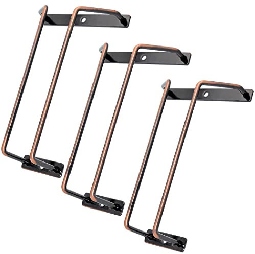 zoohot 7-Inch Red Copper Wine Glass Rack - Under Cabinet Stemware Wine Glass Holder for Bar Kitchen (1 Rows, 3 Pack)