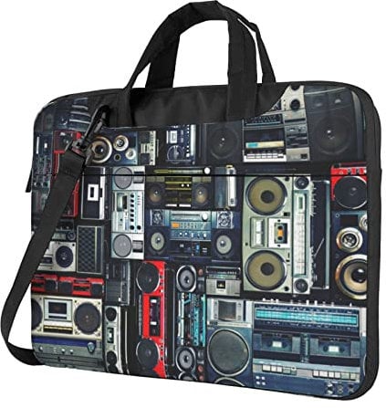 Vintage Wall Of Radio Boombox Printed Laptop Shoulder Bag Laptop Computer And Tablet Shoulder Carrying Case, Schwarz , 15.6 inch