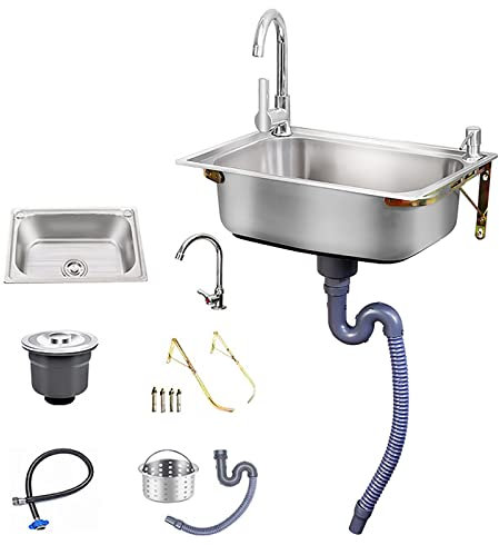 Yofsza Spüle Spülbecken Edelstahl, Küchenspüle Einbauspüle inkl. Ablaufgarnitur, Wandhängendes Waschbecken Freistehend Verpflegung, Kommerziell Spüle für Wäscherei,Hinterhof,Garage,Keller