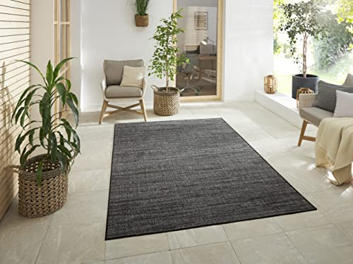 ELLE Decoration Indoor and Outdoor Mèlange Flat Weave Reversible Rug Modern Design Mottled Robust Easy Care Water-Repellent Balcony Patio Garden Living Room Office Bedroom Night Silver 120 x 170 cm